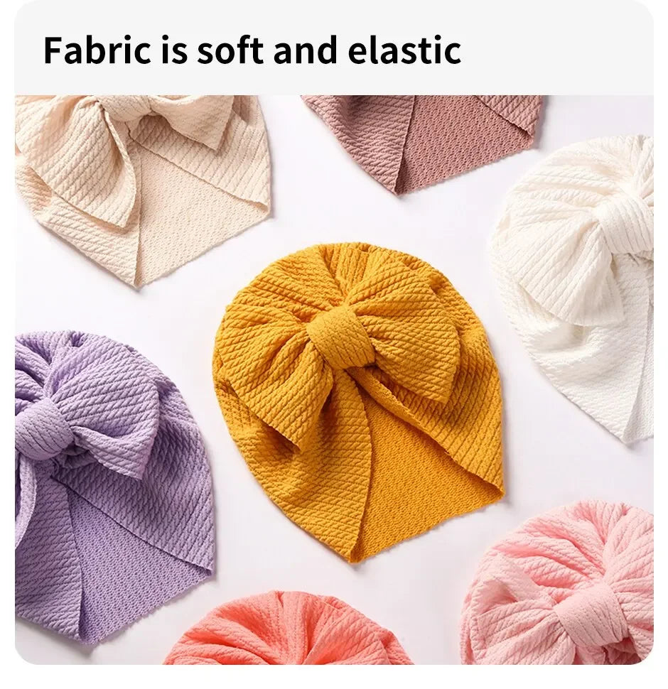 Cute Bow Baby Turban Hat Double Layer Big Bowknot Newborn Hat Soft Warm Elastic Kids Head Beanie Babies Accessories