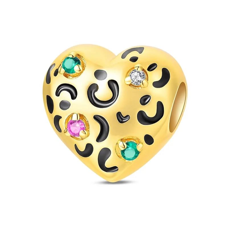 Original 925 Sterling Silver Gold Series DIY Charms Beads Inlaid Zirconium Sun Leopard Pendants Fit Bracelet DIY Jewelry Making