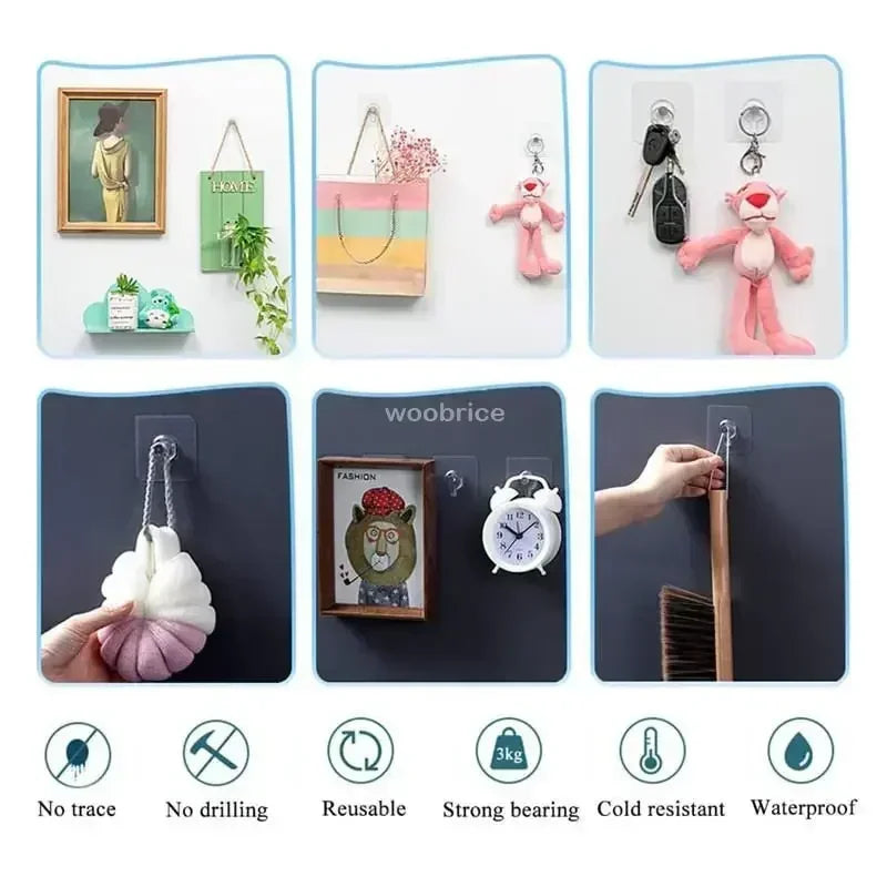 50/10pcs Self-adhesive Wall Hooks for Photo Frame Clock Strong Adhesive Transparent Nails Wall Hook Hangers Hanging Nail Holders