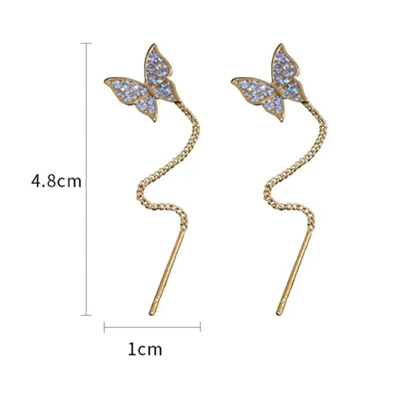 Butterfly Earrings For Women Sparkly Rhinestone Long Tassel Earrings Heart Drop Earrings Wedding Party Jewelry Valentine Gifts C