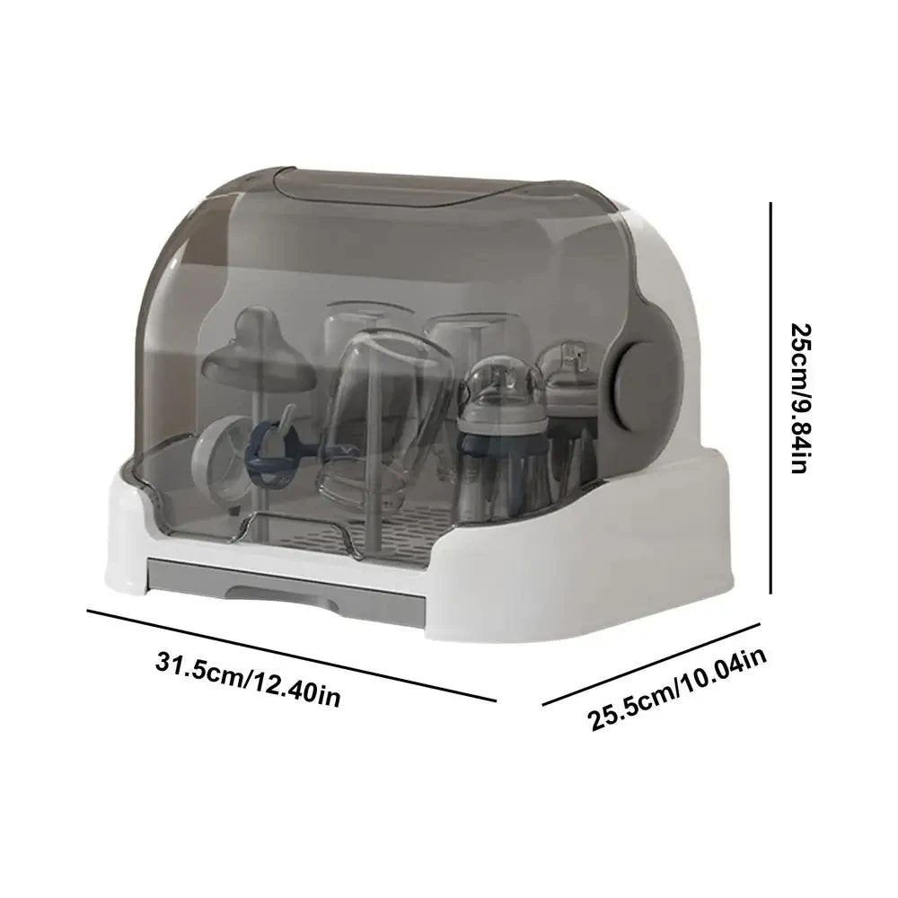 HOMEFISH Portable Baby Bottle Drying Rack & Organizer - Dustproof Storage Container with Removable Drip Tray