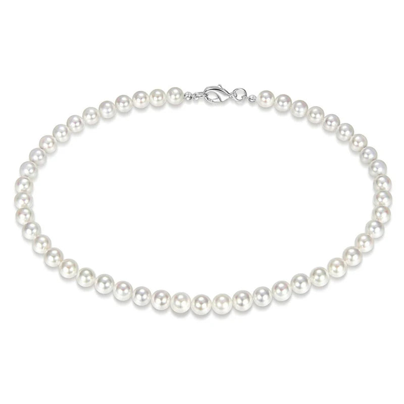 Simple Imitation-Pearl Beaded Short Choker Necklace for Men Trendy White Beaded Chains on Neck Accessories 2026 Fashion Jewelry