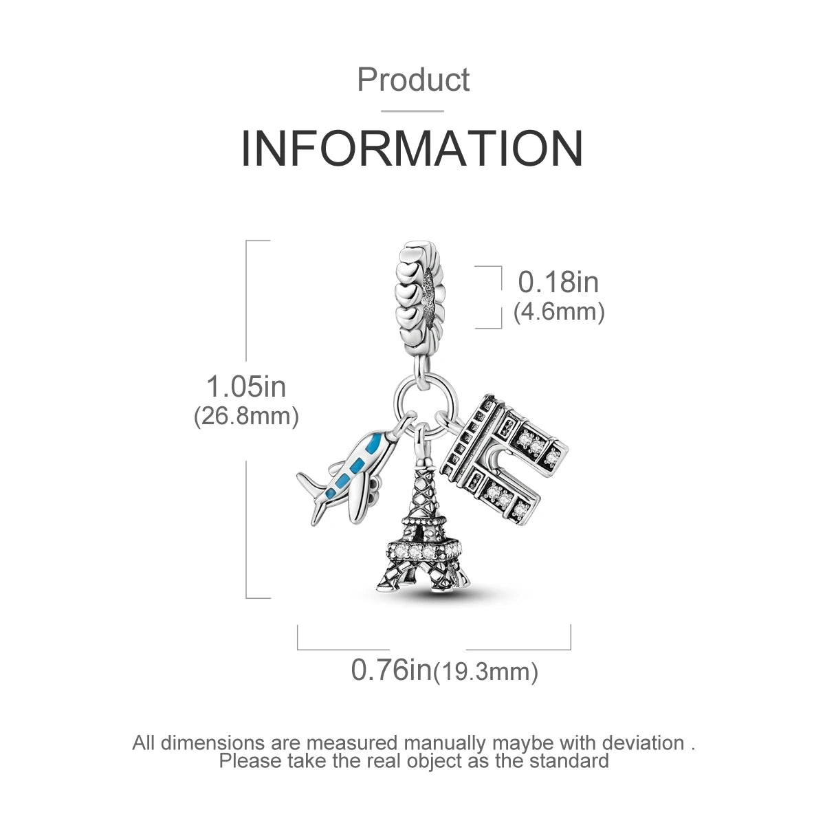 Travel Charm 925 Silver Plane Paris Tower Pendant Fit Bracelet Beads Making Woman Fashion Jewelry