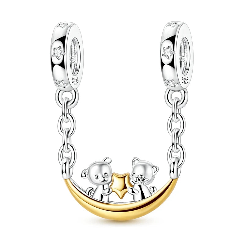 Original 925 Sterling Silver Gold Series DIY Charms Beads Inlaid Zirconium Sun Leopard Pendants Fit Bracelet DIY Jewelry Making
