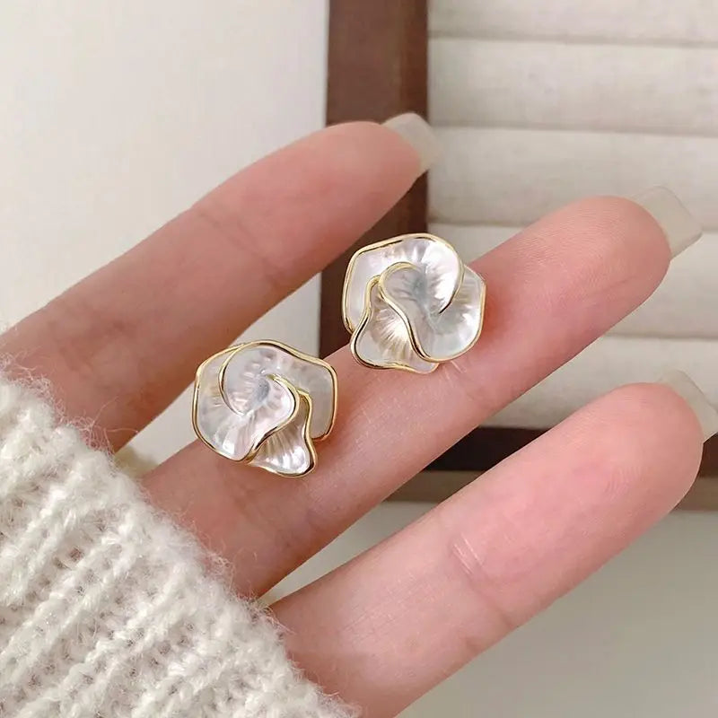 Delicate Camellia Stud Earring For Women Unique Flower Design Ear Stud Temperament White Earrings Daily Jewelry Gift