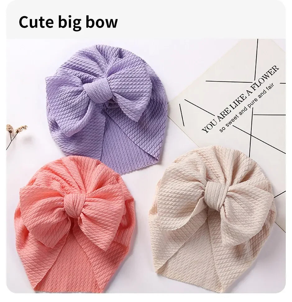 Cute Bow Baby Turban Hat Double Layer Big Bowknot Newborn Hat Soft Warm Elastic Kids Head Beanie Babies Accessories