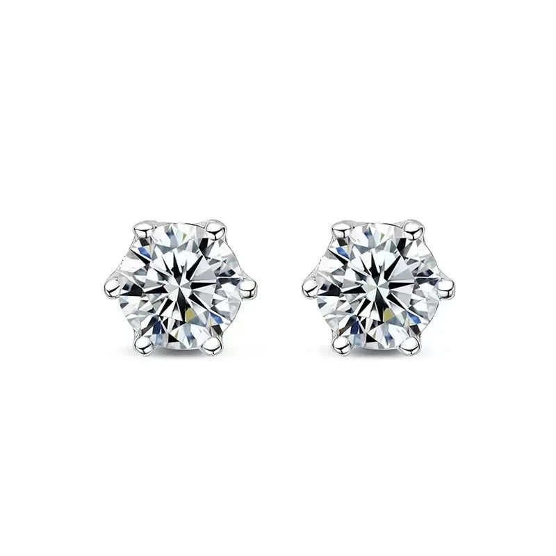 BIJOX STORY Women's Moissanite Screw Stud Earrings D Color 925 Sterling Silver 6 Prong Diamond Wedding Fine Jewelry
