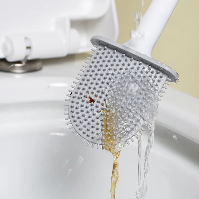 Hanging Silicone Toilet Brush Cleaner with Long Handle Flexible Cleaner Bathroom Brush Quick Drying Holder Bathroom Accessories