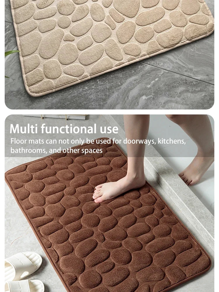 The bathroom door is embossed with pebbles, memory foam bath towel, water absorption, anti-skid indoor floor mat, foot pad