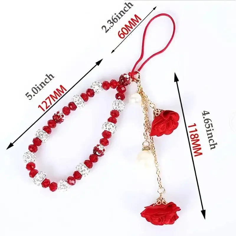Short Mobile Phone Hanging Rope Creative Gypsum Flower Bracelet Wrist Rope Crystal Phone Case Pendant Fflower Pendant For Women