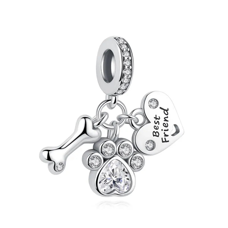 Original 925 Sterling Silver Charms Love Pets Dog Cat Paw Print Pendant Beads Fit Brand Bracelets Necklaces Women DIY Jewelry