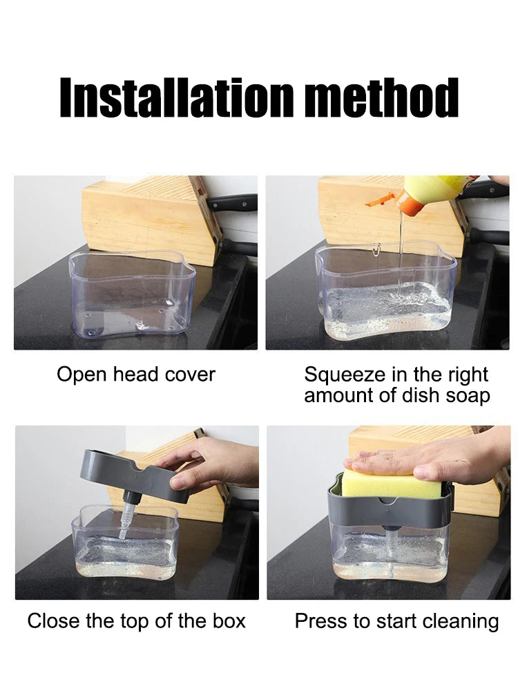 Kitchen Style Automatic Liquid Dispenser Dishwashing Brush Pot Tool Soap Dispenser with Press Cleaning Pot Brush