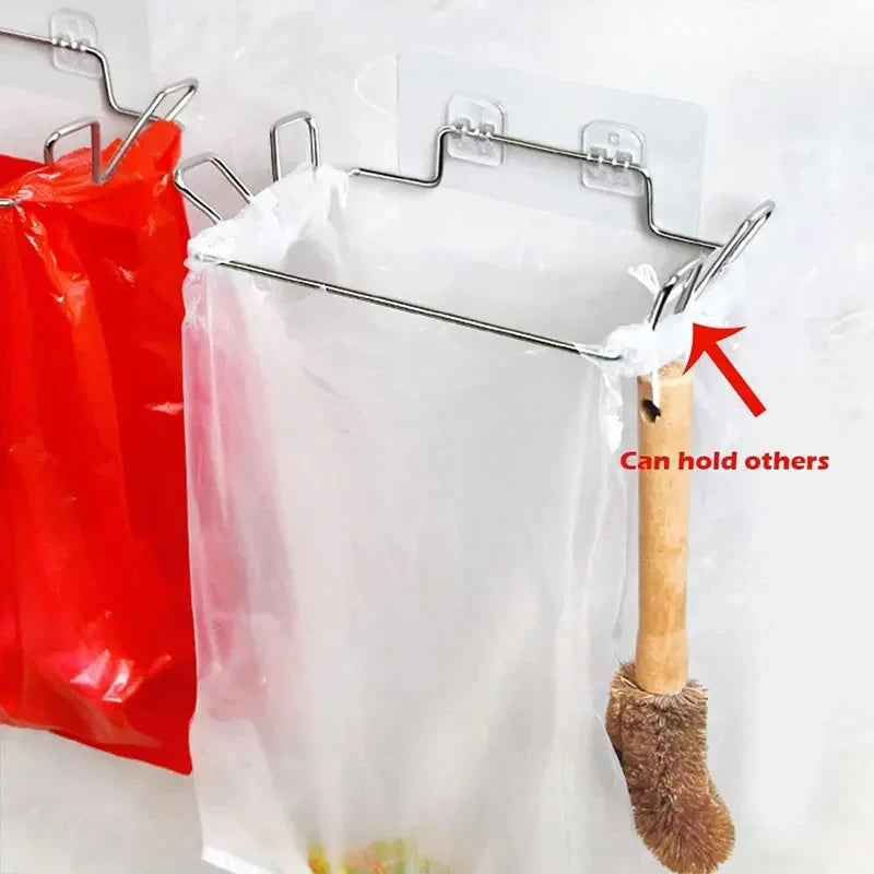 Multi-Purpose Cabinet Door Trash Bag Holder | Space-Saving Garbage Storage Organizer for Kitchen/Pantry/Closet | Adjustable Wast