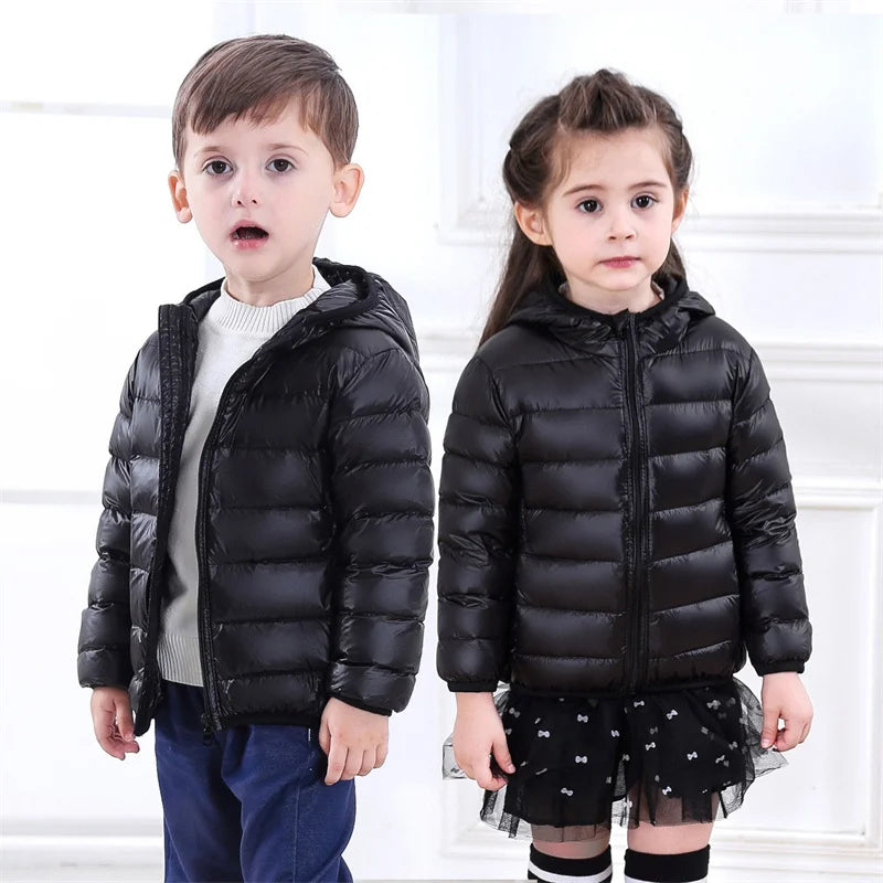 Hooded Lightweight Down Jackets Children Boy Girl Baby Coat Autumn Winter Outerwear Casual Clothing Kids Christmas Birthday Gift