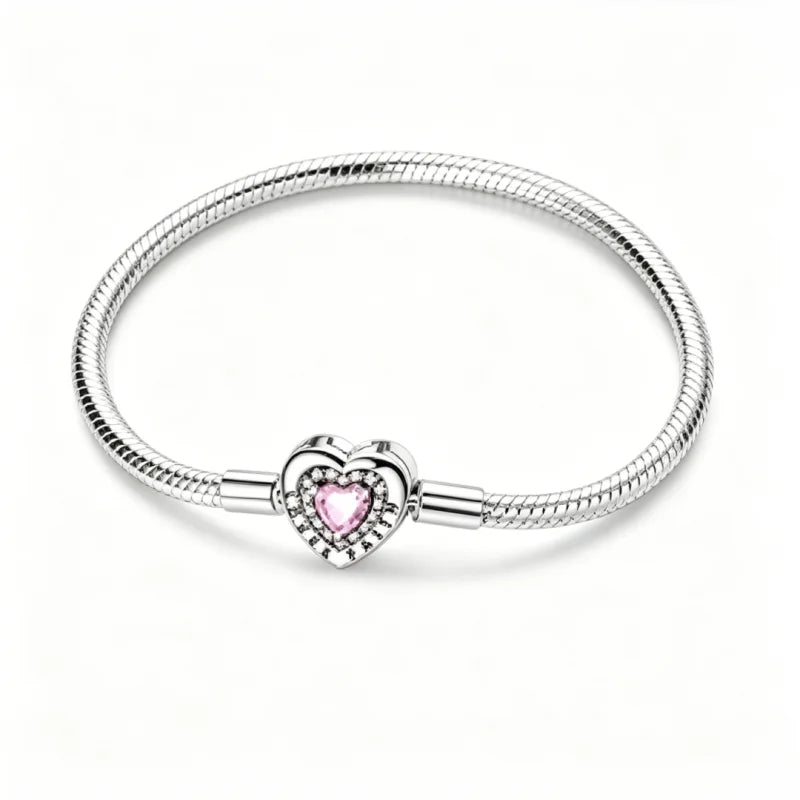 New 925 Sterling Silver Heart Shaped Zircon Snake Bone Bracelet For Women Fashion Birthday Jewelry Gift