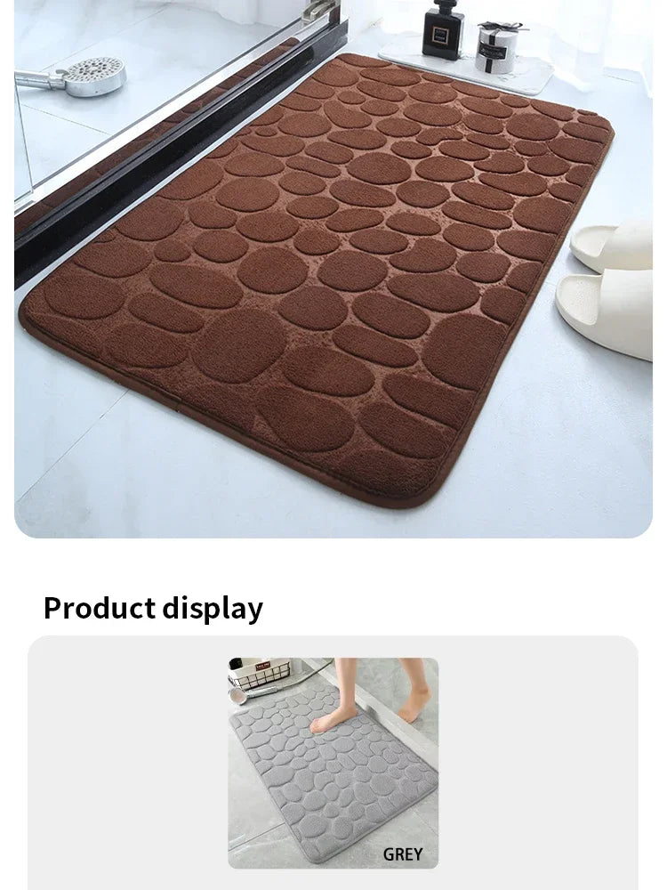 The bathroom door is embossed with pebbles, memory foam bath towel, water absorption, anti-skid indoor floor mat, foot pad