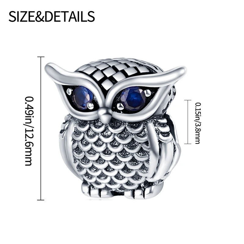 925 Silver Color Mushroom Owl Cat Bone Animal Charms Beads Fit Pandach 925 Original Bracelets Fine DIY Birthday Jewelry Gifts