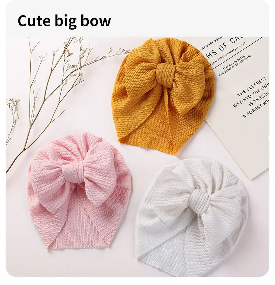 Cute Bow Baby Turban Hat Double Layer Big Bowknot Newborn Hat Soft Warm Elastic Kids Head Beanie Babies Accessories