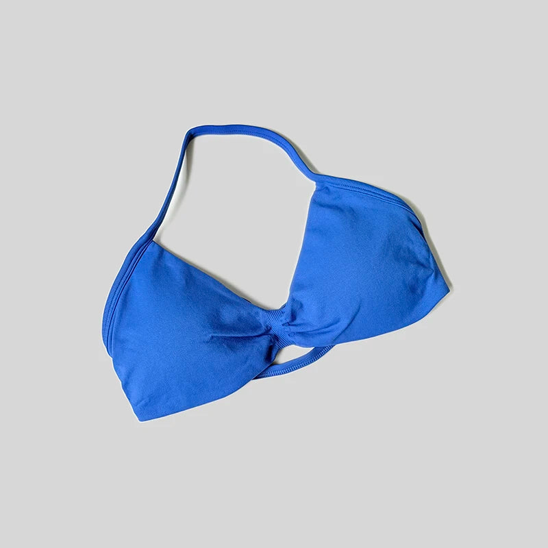 Seamless Gym Sport Bra Breathable Strappy Halter Bra Shockproof Crop Top Fitness Push Up Workout Top Women