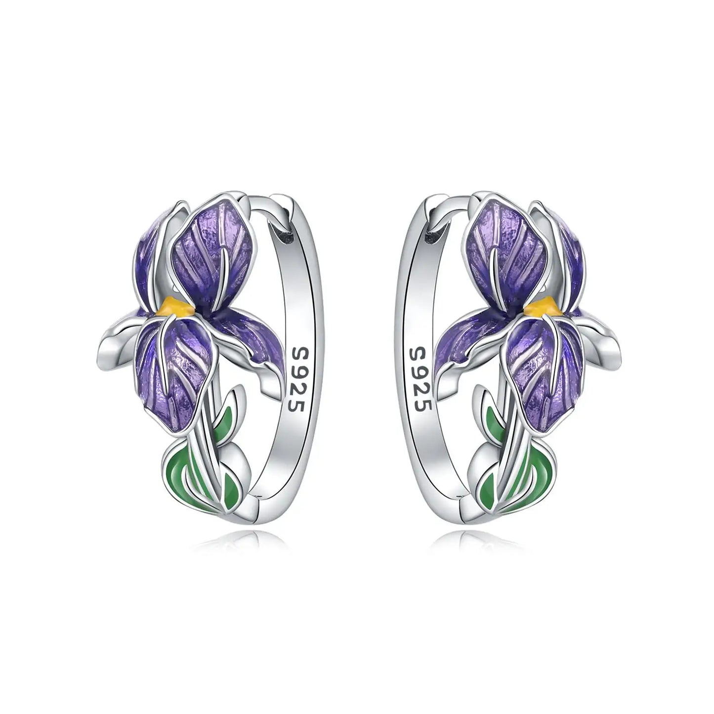 925 Sterling Silver Flower and Plant Series Purple Iris Earrings Exquisite Wedding Party Gifts for Ladies Jewelry Fashion Gifts