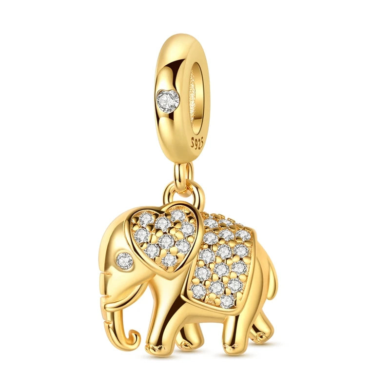 Original 925 Sterling Silver Gold Series DIY Charms Beads Inlaid Zirconium Sun Leopard Pendants Fit Bracelet DIY Jewelry Making