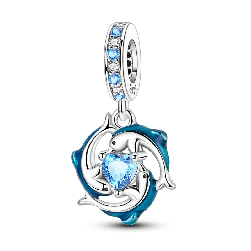 Fit Original 925 Sterling Silver Charms Beads Blue Luminous Whale Shark Seahorse Dolphin Charms For Women Fine DIY Jewelry Gifts