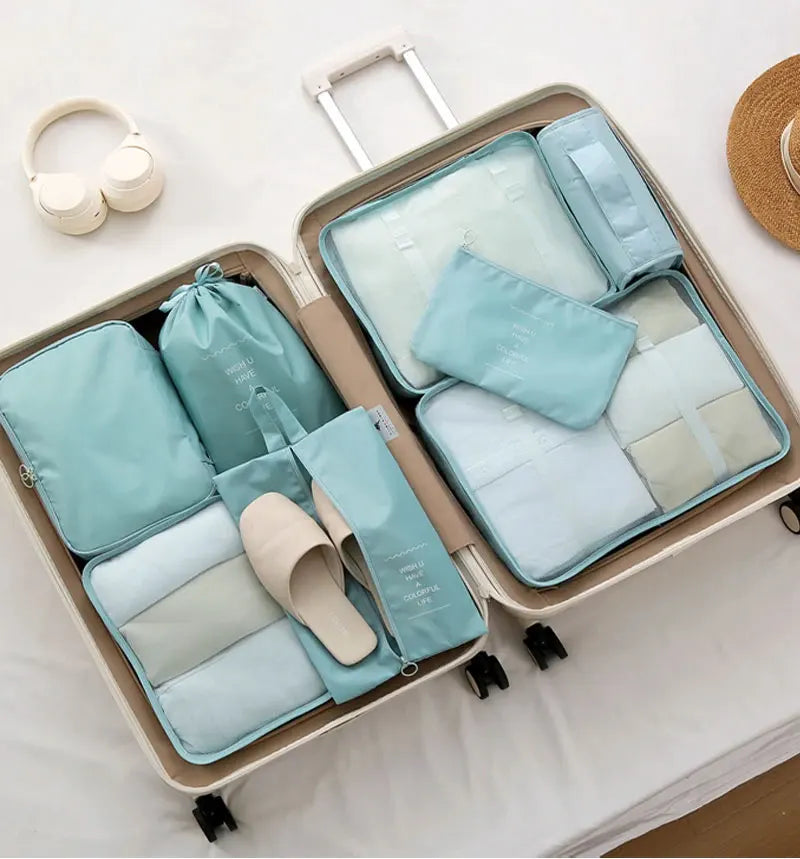 10/7 Pcs Set Travel Organizer Storage Bags Suitcase Packing Cubes Cases Portable Wardrobe Luggage Clothes Shoe Pouch Fold