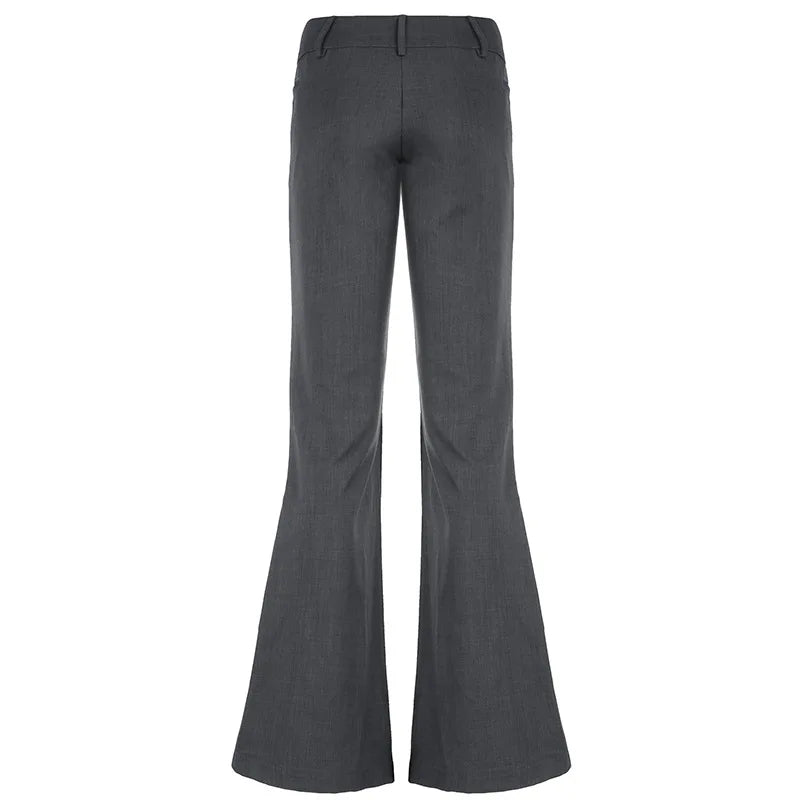 Lucyever Grey Low Waisted Flared Pants Female Y2K High Street Retro Wide Leg Trousers Fashion Slim Pocket Office Lady Suit Pants