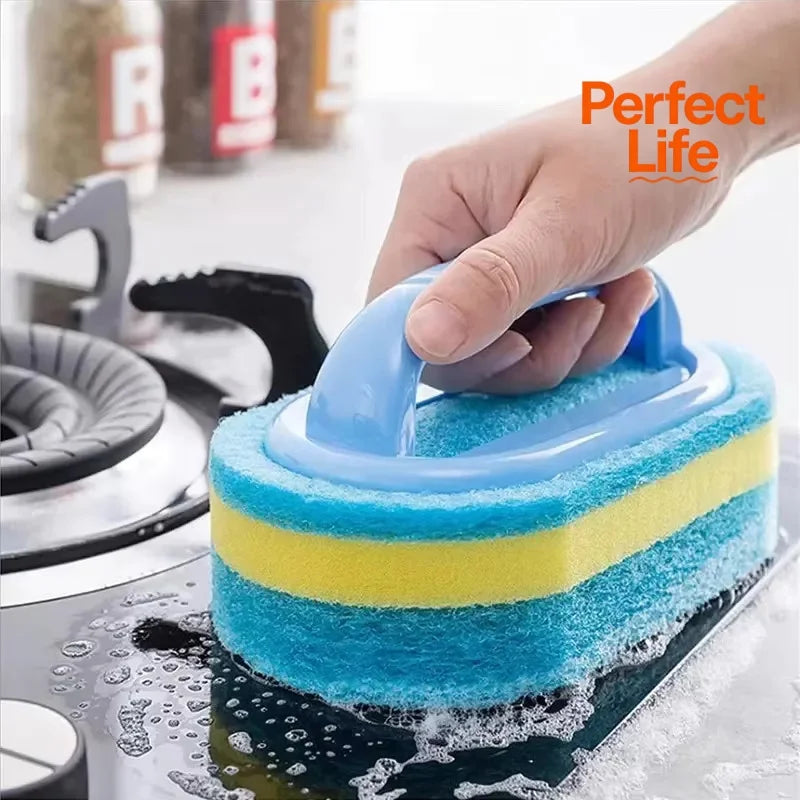 Pot Washing Kitchen Cleaning Brush with Handle - Pot Washing High-Density Thick Scouring Pad Ceramic Tile Wall Cleaning Brush