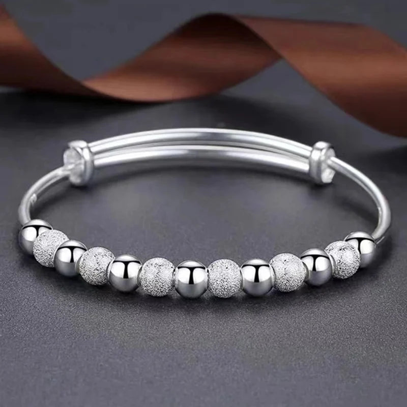 Korean Silver Color Charm Lucky Beads Bangles For Women Bracelets Fashion Party Wedding Engagement Popular Trendy Jewelry