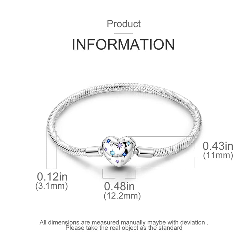 New 925 Sterling Silver Heart Shaped Zircon Snake Bone Bracelet For Women Fashion Birthday Jewelry Gift