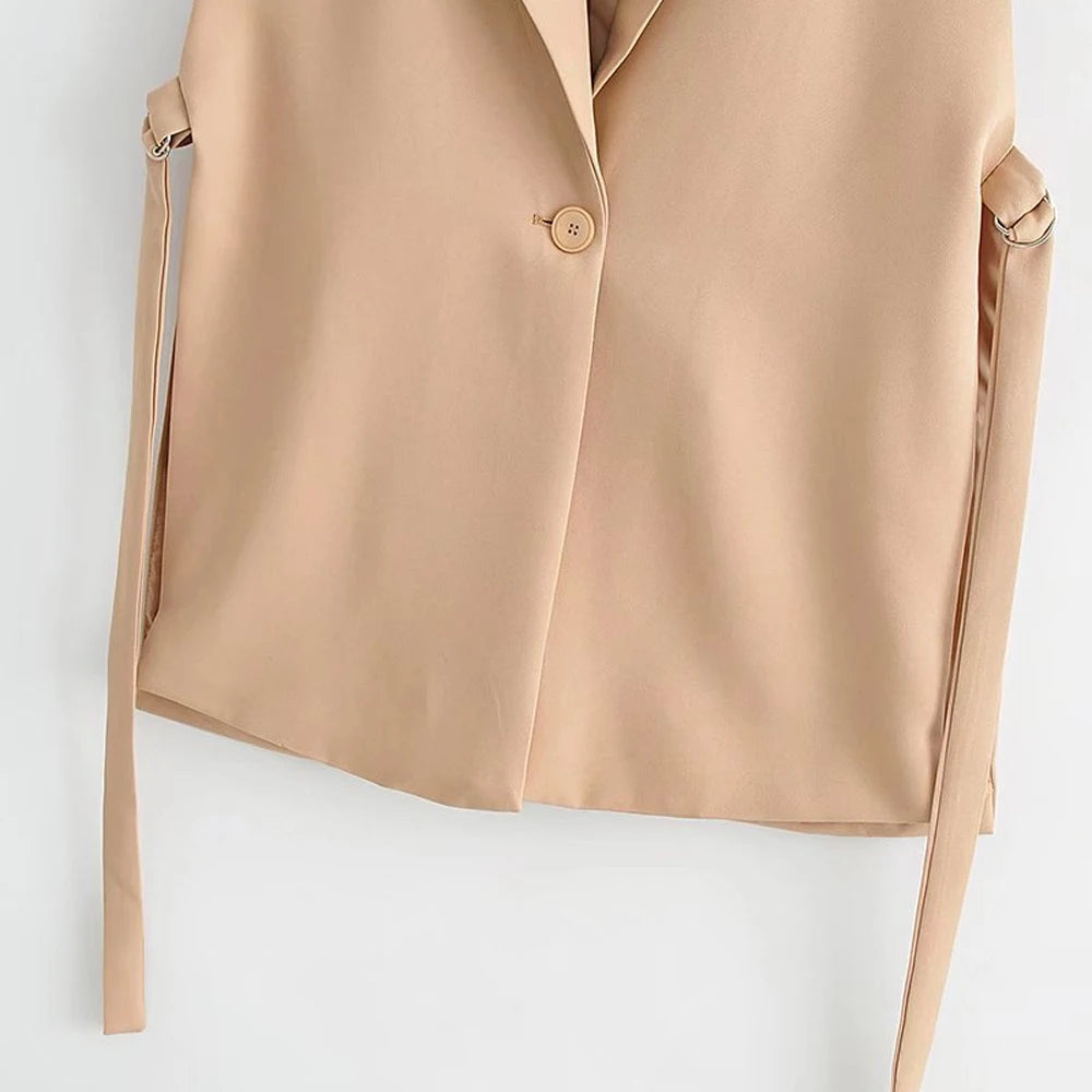 Women Fashion With Taps Side Vents Waistcoat Vintage Sleeveless Front Button Female Outerwear Chic Vest Tops
