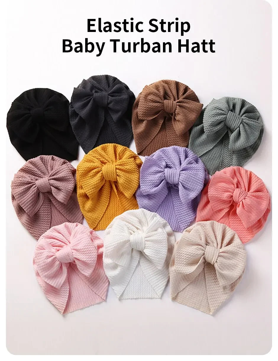 Cute Bow Baby Turban Hat Double Layer Big Bowknot Newborn Hat Soft Warm Elastic Kids Head Beanie Babies Accessories