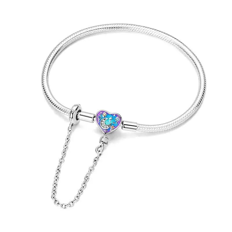 New 925 Sterling Silver Heart Shaped Zircon Snake Bone Bracelet For Women Fashion Birthday Jewelry Gift