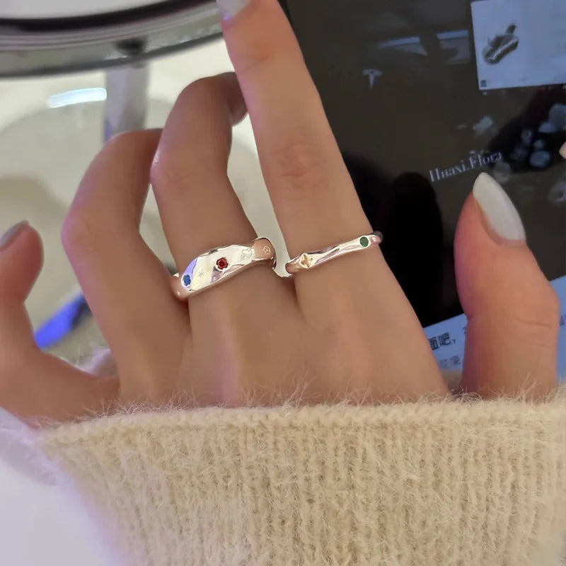 VENTFILLE 925 Sterling Silver Rings INS Fashion Hip Hop Vintage Couples Hollow Lines Punk Thai Silver Party Adjustable  Jewelry
