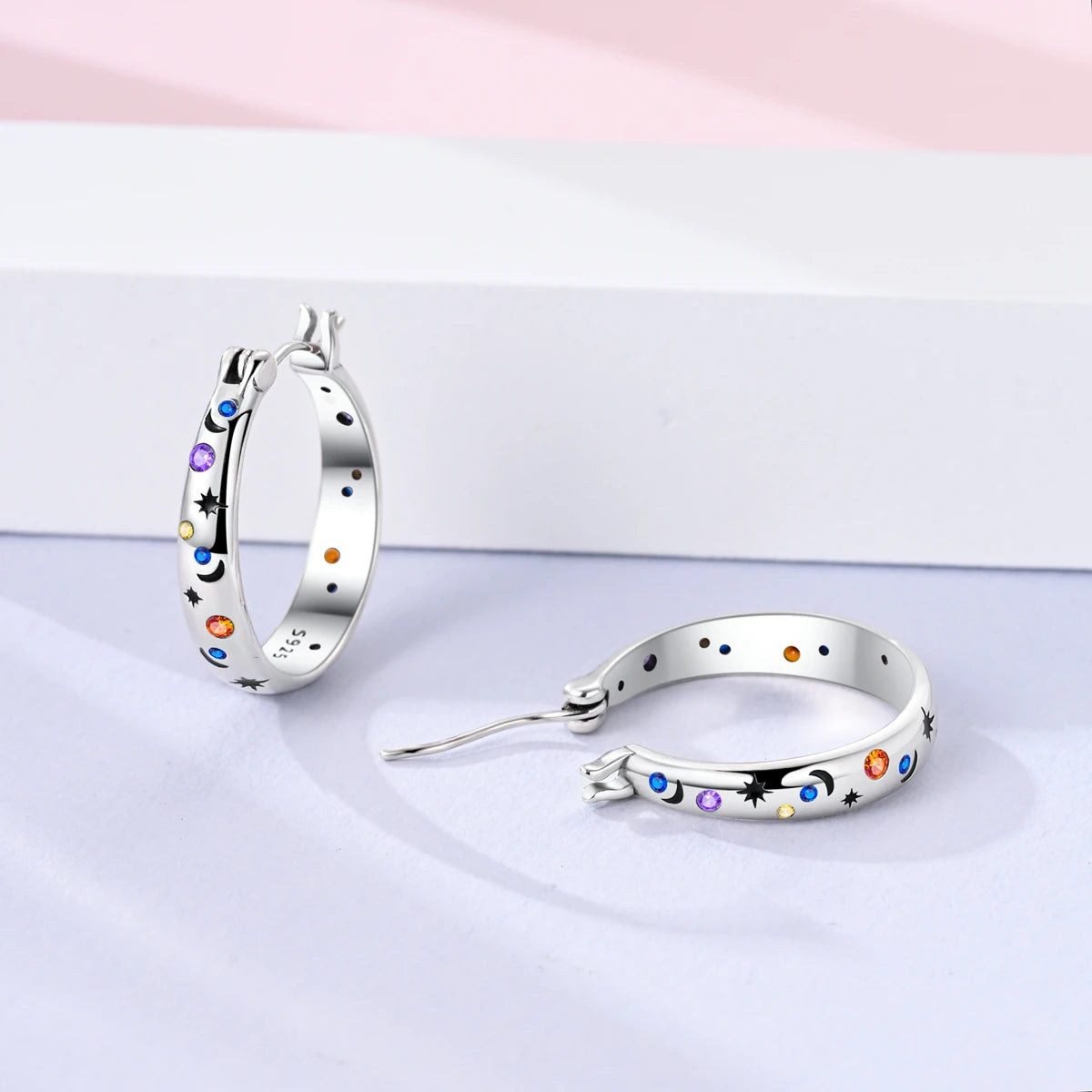 Original 925 Sterling Silver Hoop Earrings Brilliant Starry Sky Earrings For Women Fine Engagement Wedding Birthday Jewelry Gift