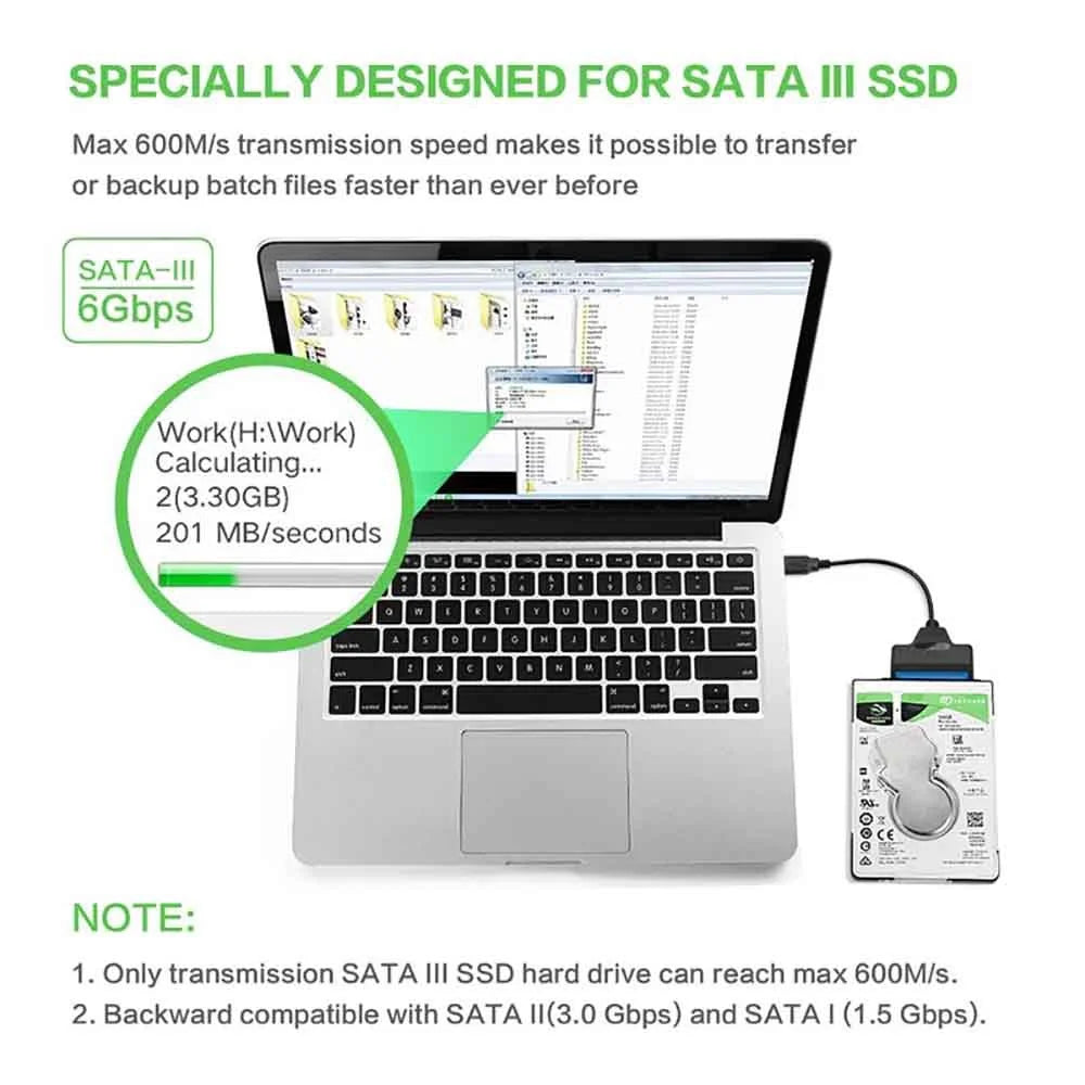 For 2.5 inch Hard Drive HDD/SSD Data Transfer SATA to USB 3.0 Adapter Cable, External Hard Drive Converter Support UASP (Black)