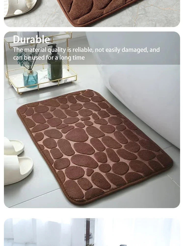 The bathroom door is embossed with pebbles, memory foam bath towel, water absorption, anti-skid indoor floor mat, foot pad