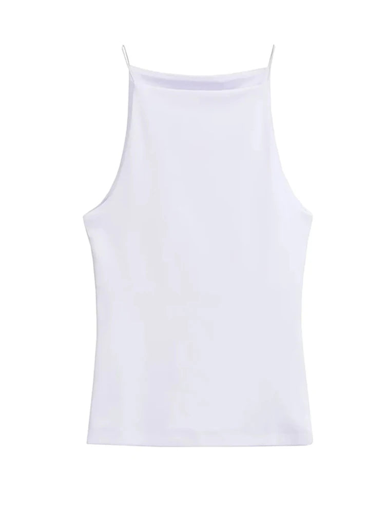 Women's Solid Color Halter Tank Top Sleeveless Vest Thin Straps Camisole Summer Casual Fashion Wear