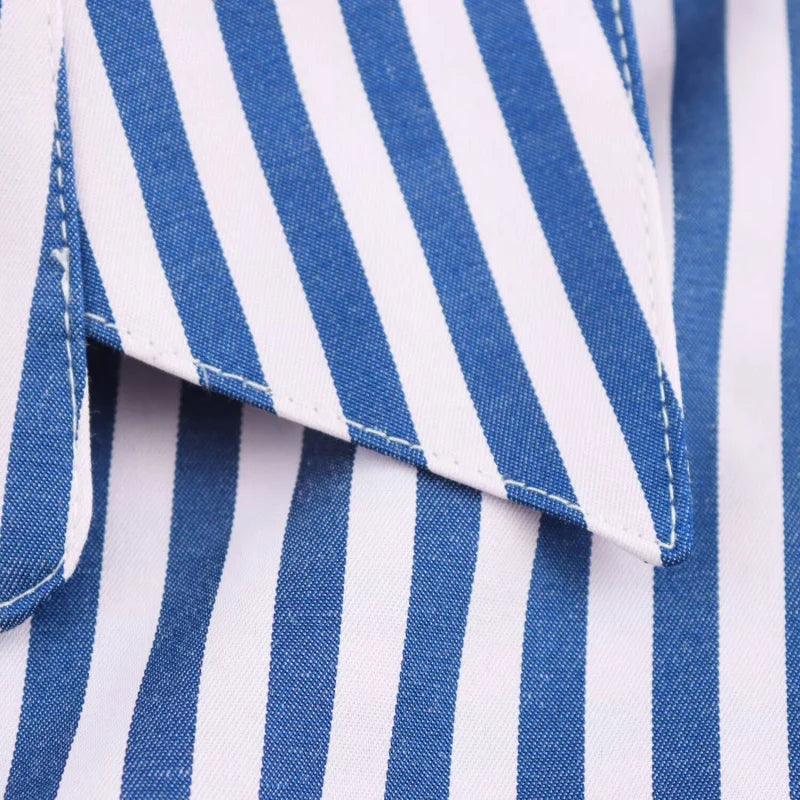 ETJ 2025 women's spring new Europe-American fashion striped long sleeve lapel loose version poplin shirt multi-color selection