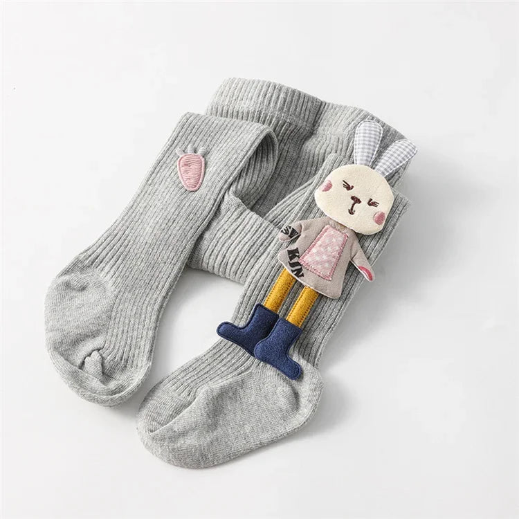 Knitted Tights for Girls Solid Children's Pantyhose Cartoon Rabbit Cotton Soft Kids Girls Tights Autumn Winter 1-7T Trousers New