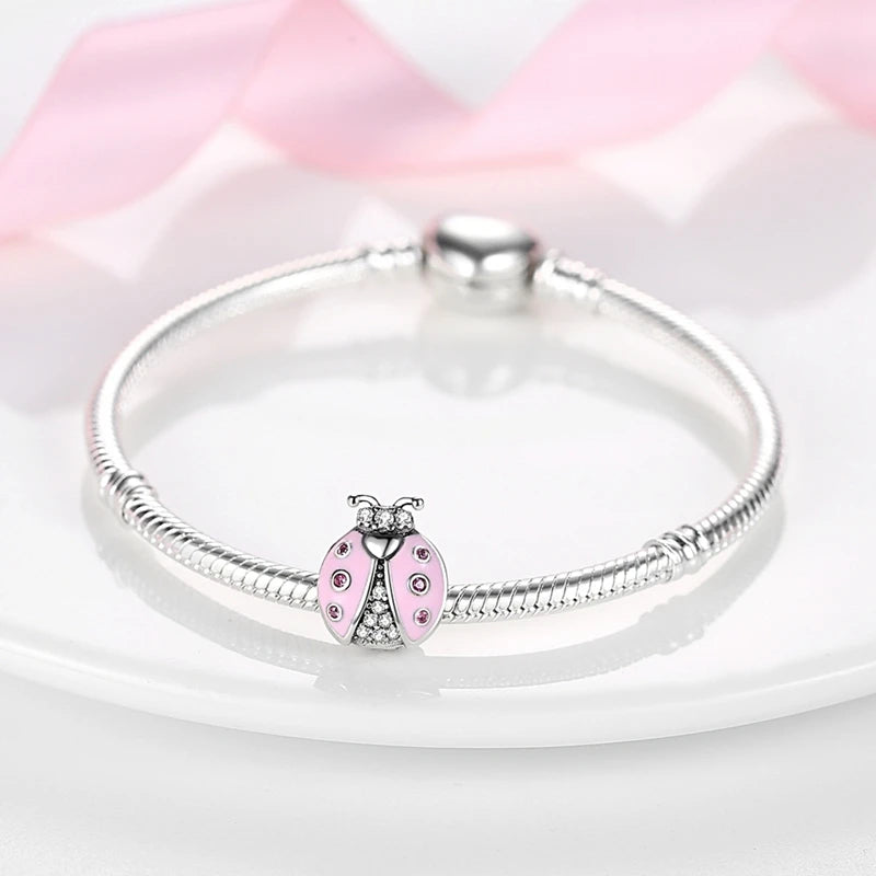 Pink Charms Original 925 Sterling Silver Heart Bow Perfume Bottle Charms Beads Pendants Fit Bracelet DIY Women Jewelry Making