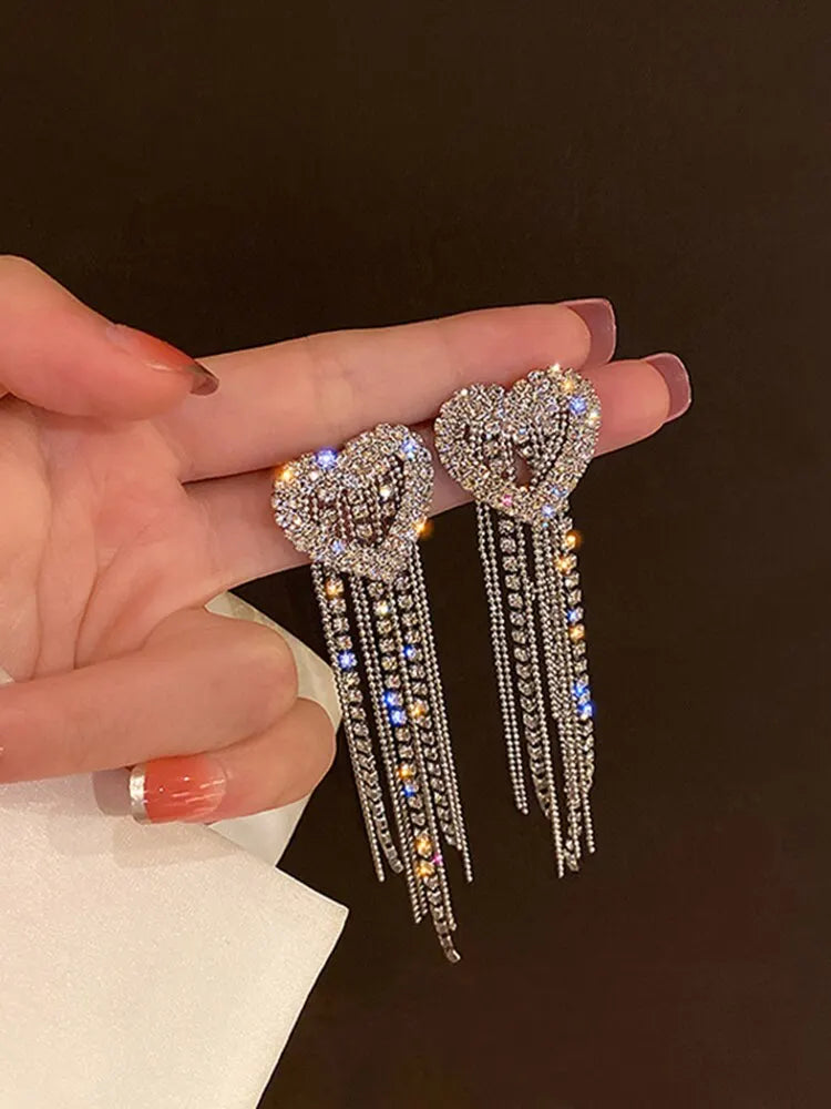 Butterfly Earrings For Women Sparkly Rhinestone Long Tassel Earrings Heart Drop Earrings Wedding Party Jewelry Valentine Gifts C
