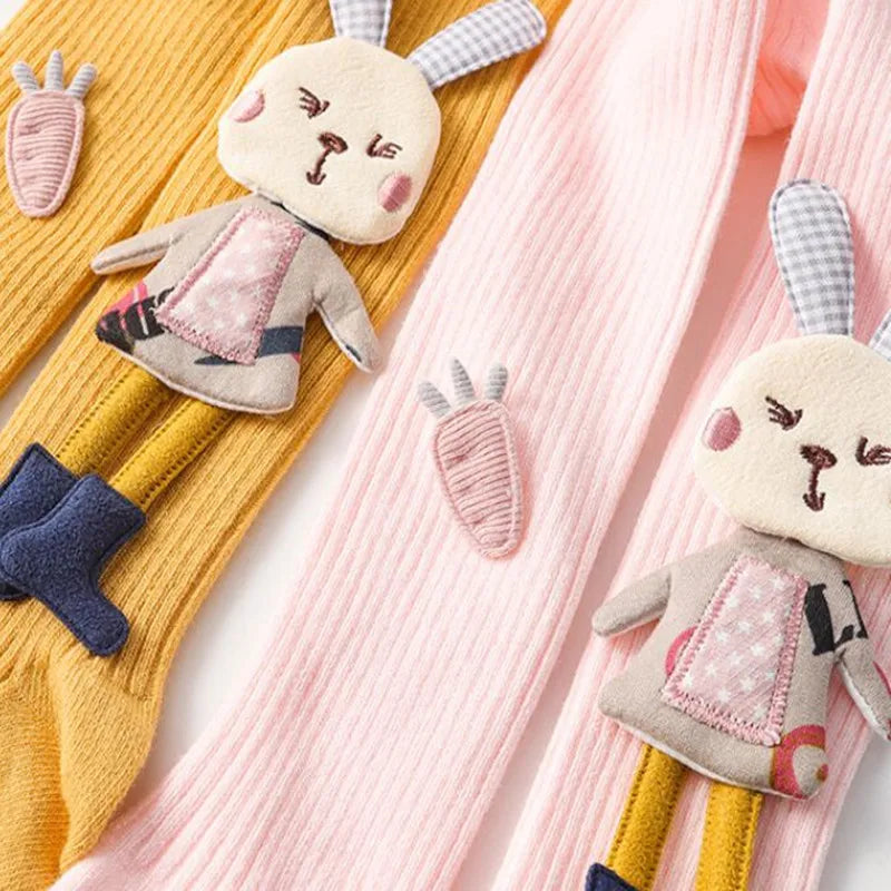 Knitted Tights for Girls Solid Children's Pantyhose Cartoon Rabbit Cotton Soft Kids Girls Tights Autumn Winter 1-7T Trousers New