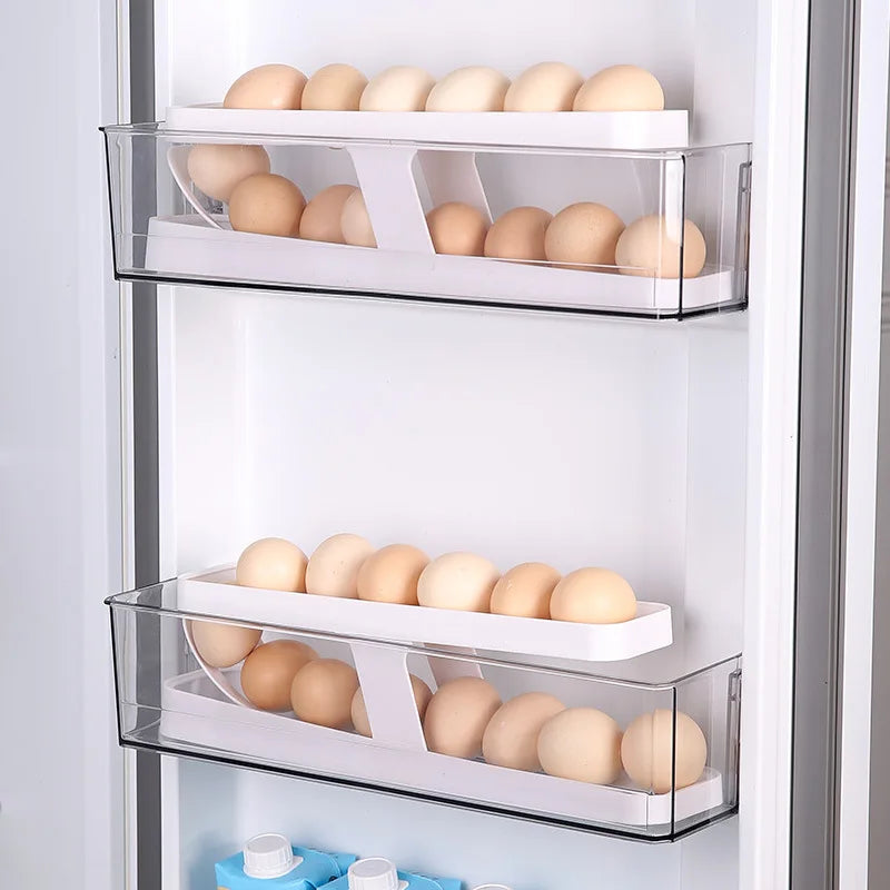 1pc egg storage box, automatic rolling refrigerator egg rack storage, hand-held egg refrigerator side door storagerack