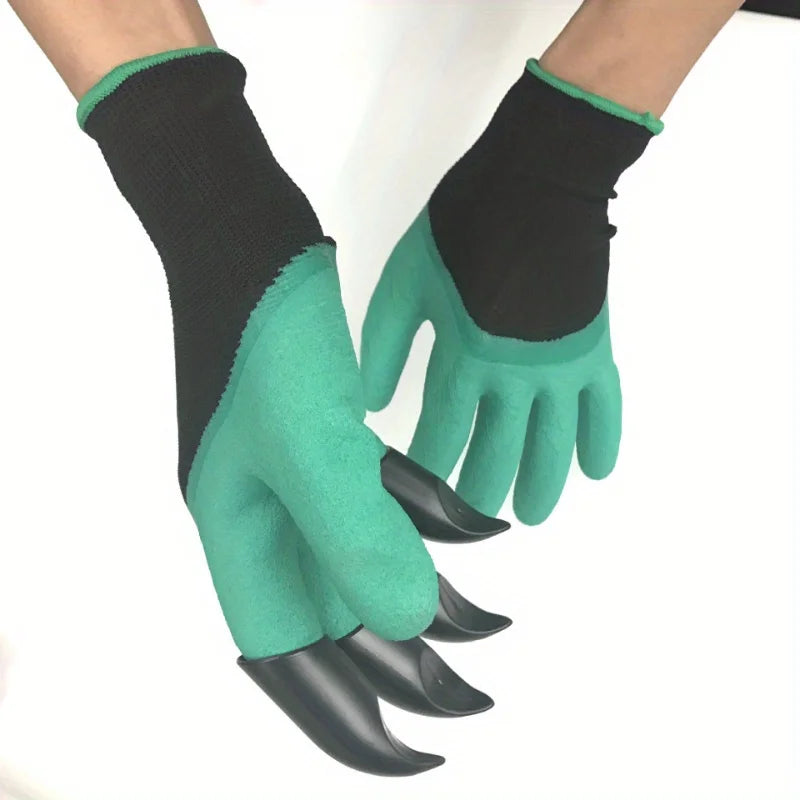 2Pc  pair Garden Gloves with Claws - Perfect for Digging, Planting, Weeding, Seeding - Protects Nails and Fingers Essential Ga