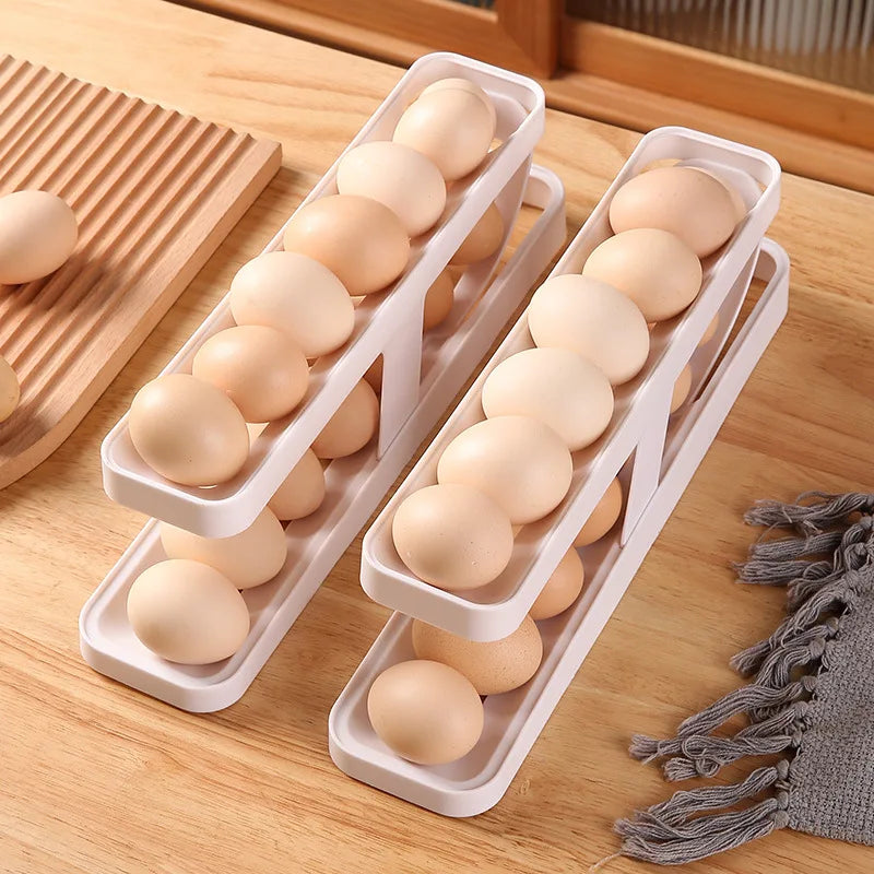 1pc egg storage box, automatic rolling refrigerator egg rack storage, hand-held egg refrigerator side door storagerack