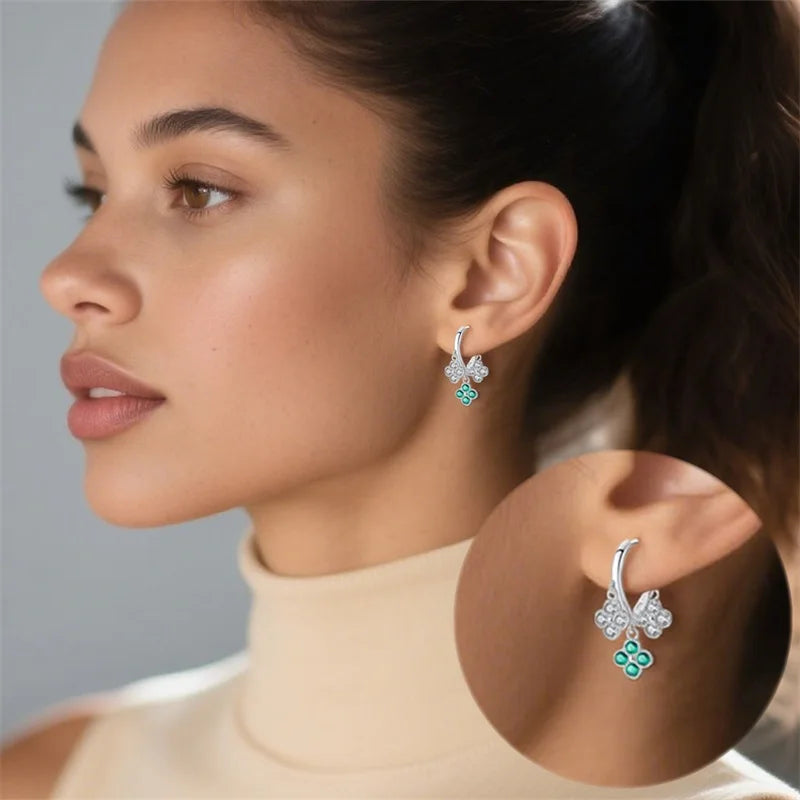 New 925 Sterling Silver Sparkling Zircon Four-Leaf clover Women Earrings Brilliant Wedding Engagement Star Earrings Jewelry Gift