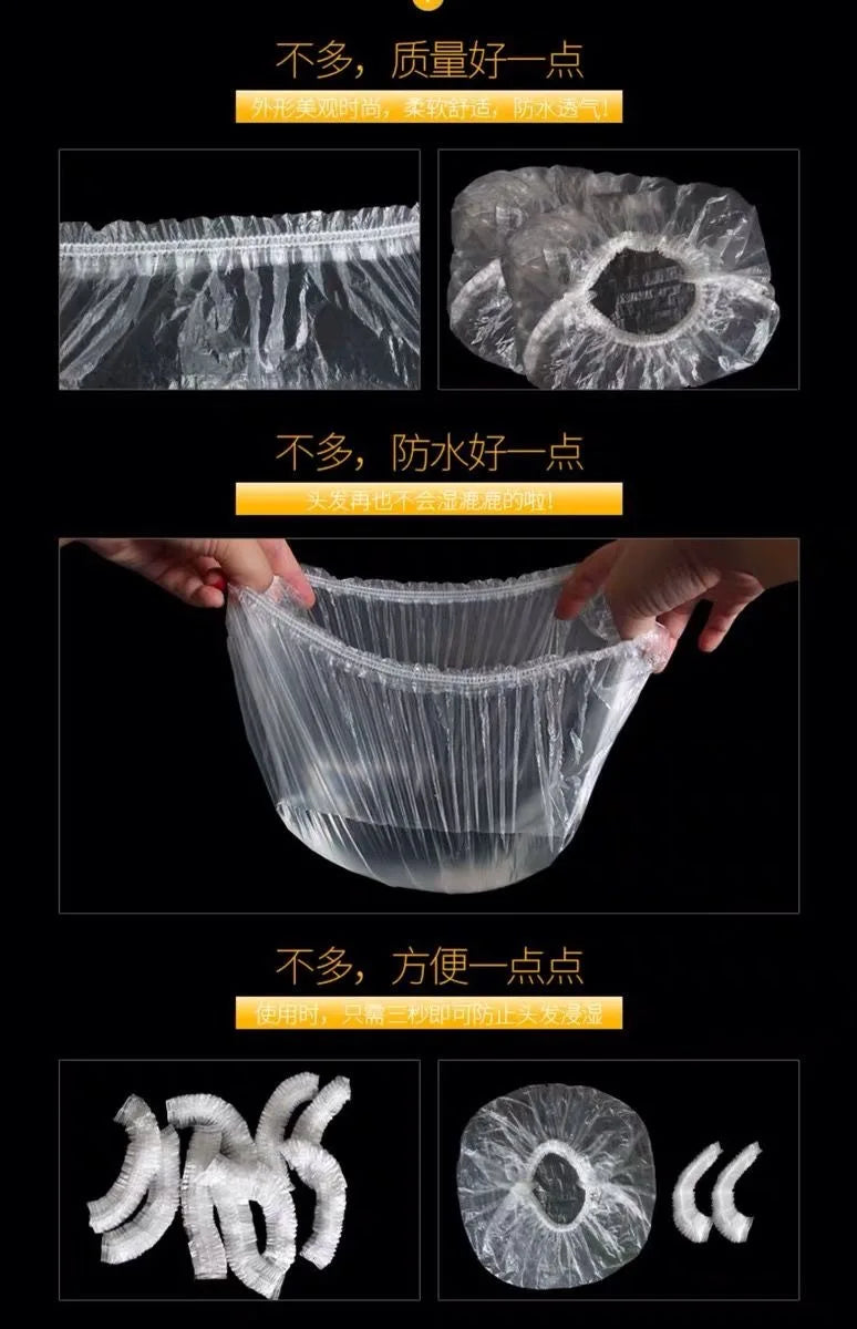100 Pieces/set Women's Disposable Shower Cap  Plastic Waterproof Head Cover  Pink Spa Salon  Hotel Hair Dye  Elastic Hair Cap