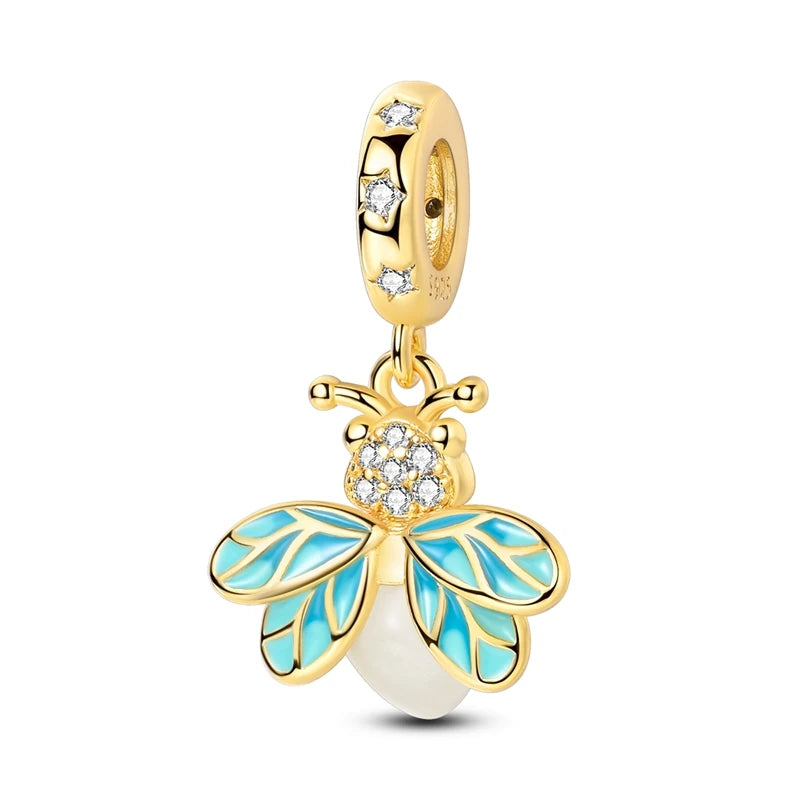 Original 925 Sterling Silver Gold Series DIY Charms Beads Inlaid Zirconium Sun Leopard Pendants Fit Bracelet DIY Jewelry Making